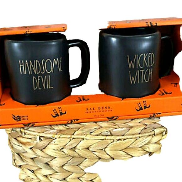 Rae Dunn Other - ❤RAE DUNN Matt Black/Gold Halloween Mug Gift Set Handsome Devil & Wicked Witch